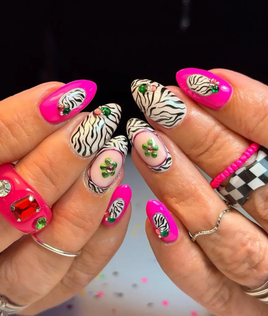 Cute Summer Nail Designs 2026: 200+ Inspo, Trends, and Expert Tips for Every Style 23 Zebra Stripe Brights Summer Nail