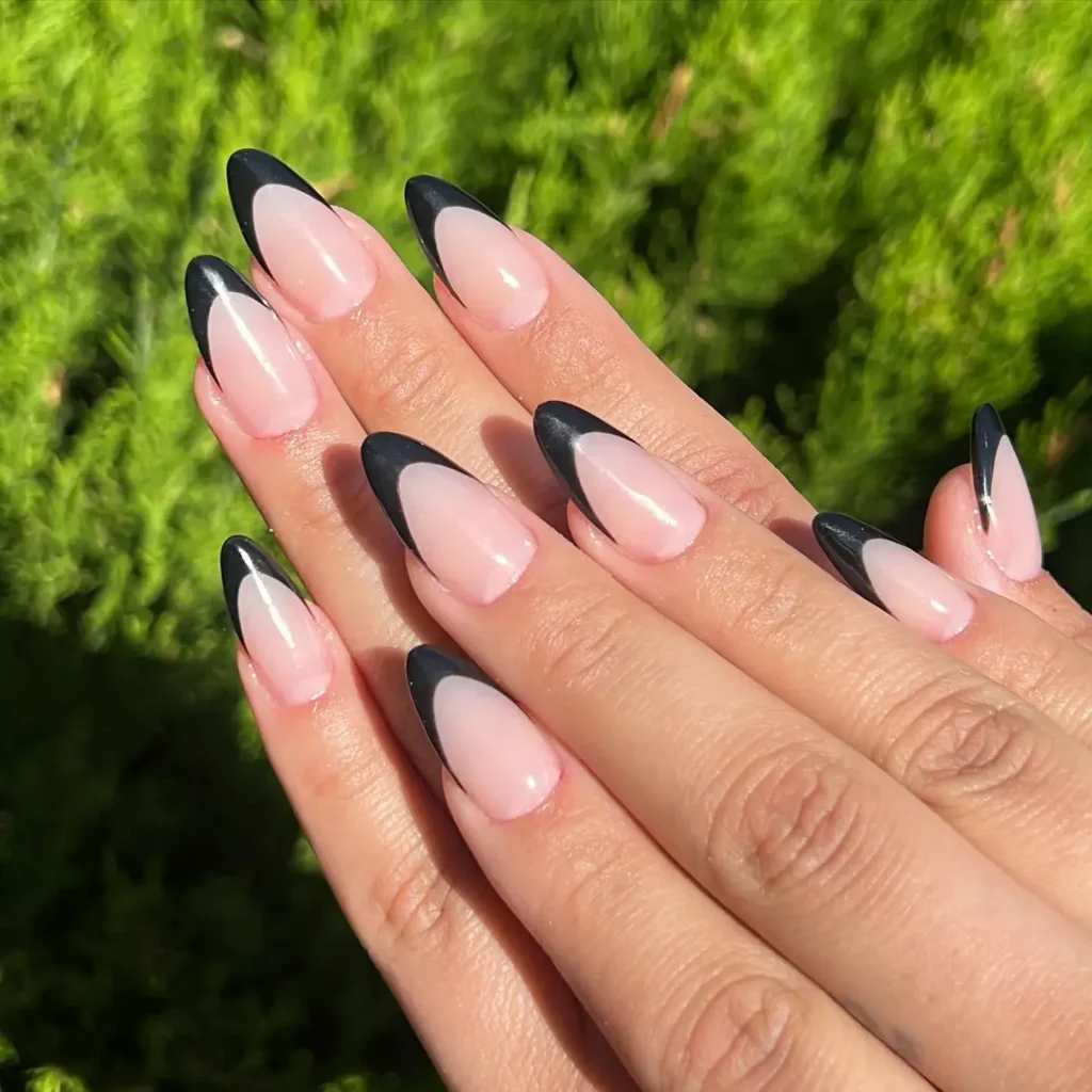 almond black french tip nails