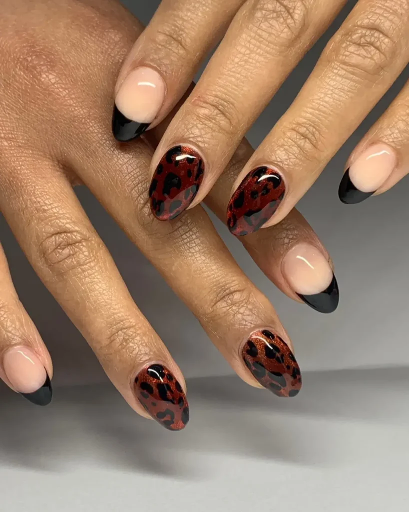 animal print black french tip nail designs