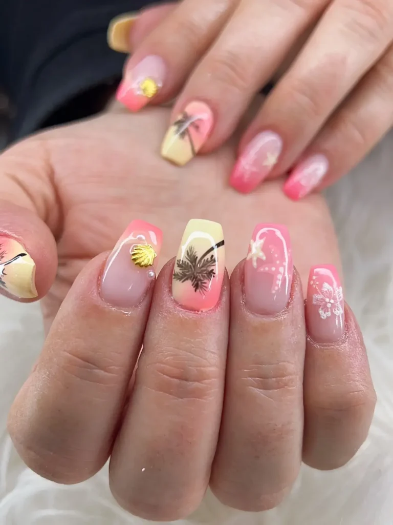 beachy ombré short nails designs