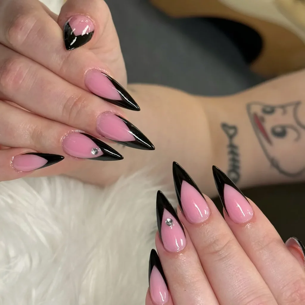 black and pink french tip nail designs