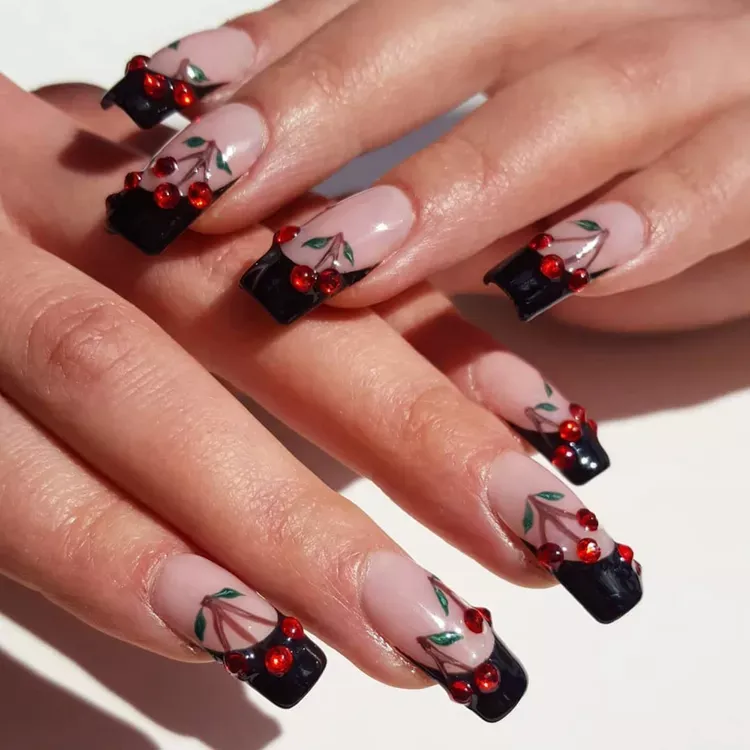 Black French Tip Nails Inspo Paired With Color