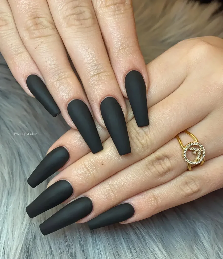 Fall Nail Design Inspo and Colors 2026: Shades, Techniques, and Looks for Every Nail 47 black on black coffin fall nail ideas