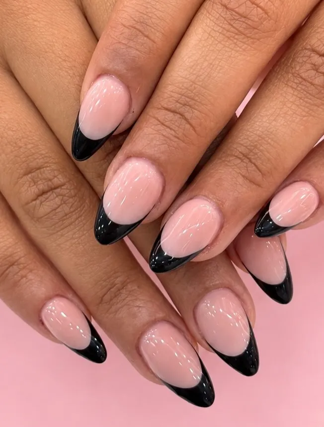 black oval french tip nails