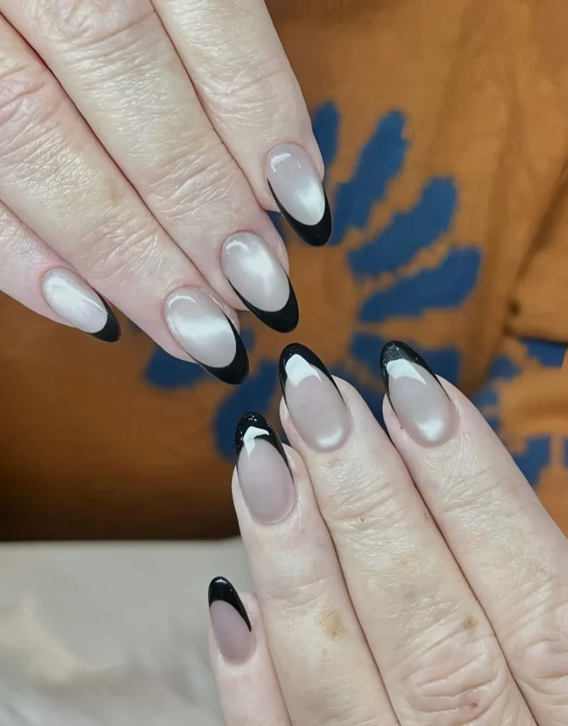 cat eye black french tip nail designs