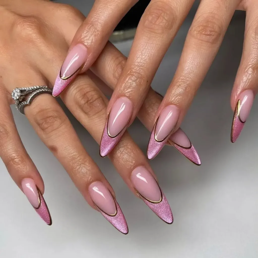 cat-eye or velvet pink french tip nail designs