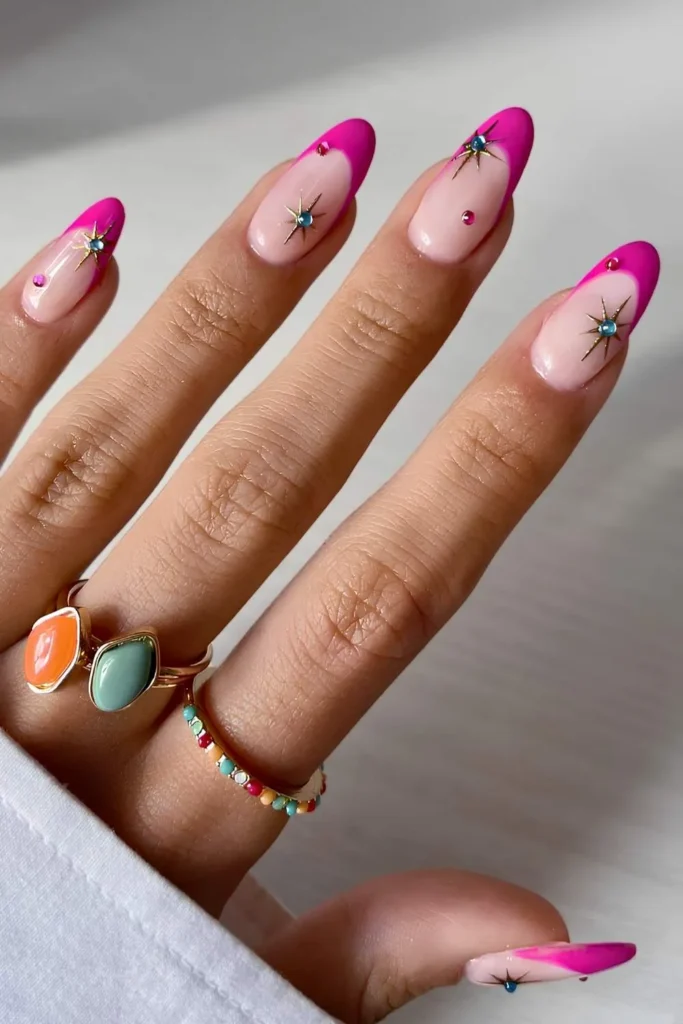 celestial or starburst pink french tip nail designs