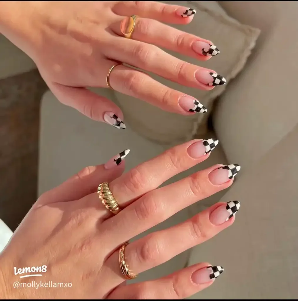 checkerboard black french tip nail designs