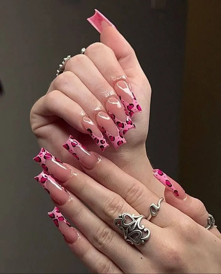 cheetah pink french tip nail designs