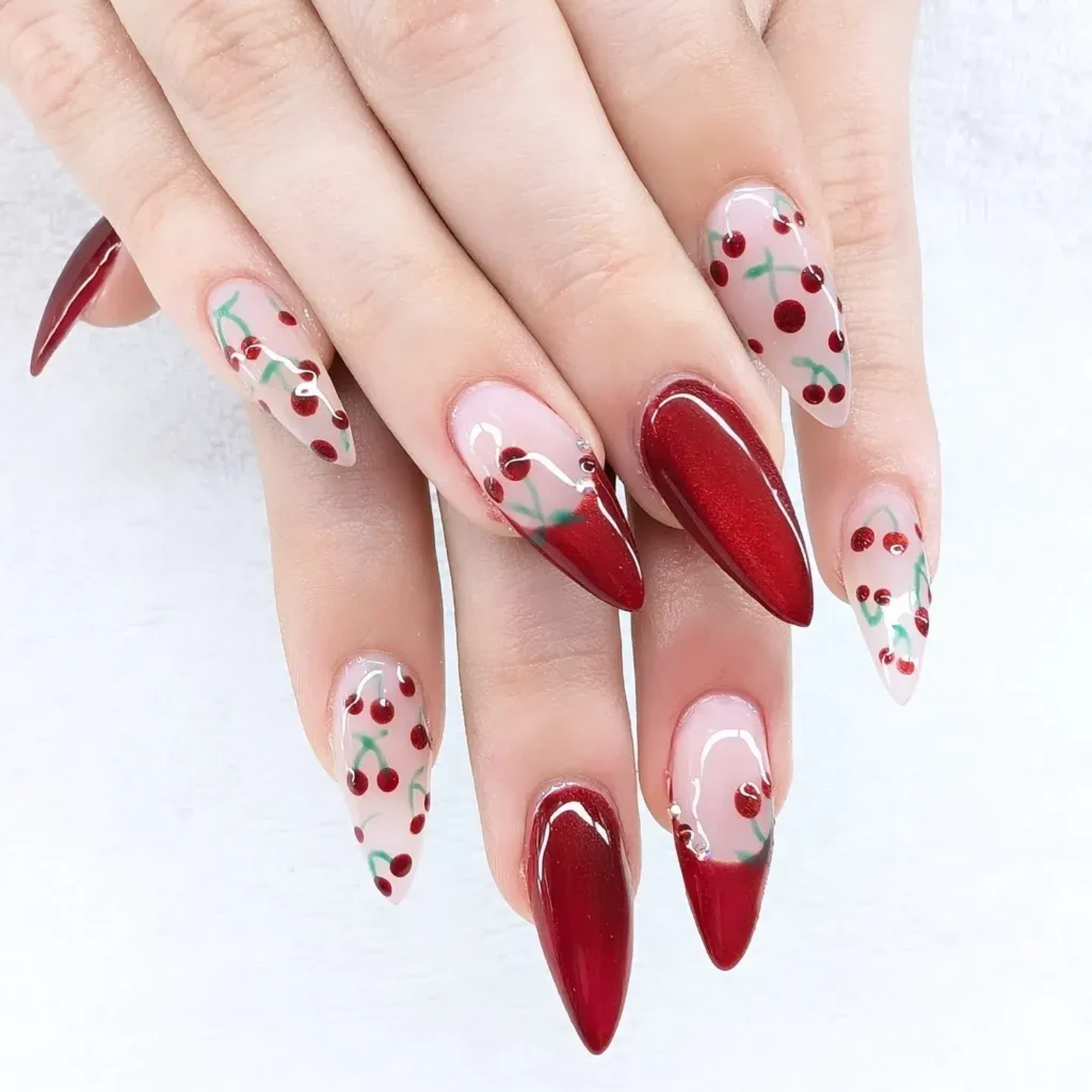 Cute Summer Nail Designs 2026: 200+ Inspo, Trends, and Expert Tips for Every Style 203 cherry print summer nails