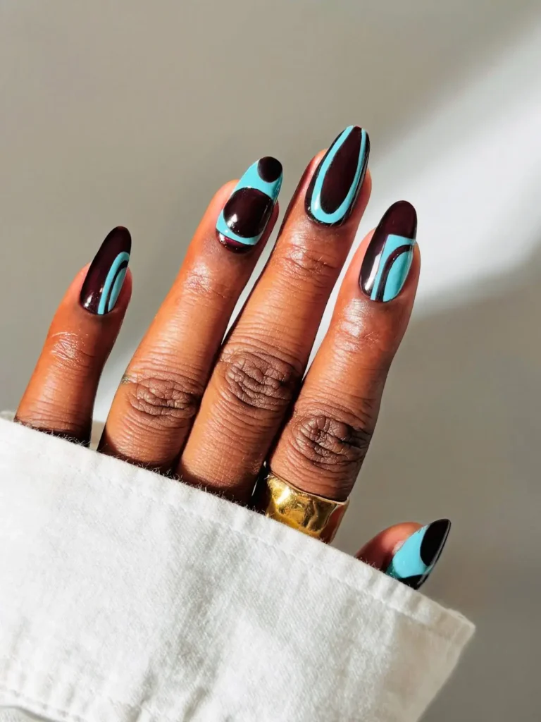 Cute Summer Nail Designs 2026: 200+ Inspo, Trends, and Expert Tips for Every Style 115 chocolate brown & teal mismatched coffin summer nail designs