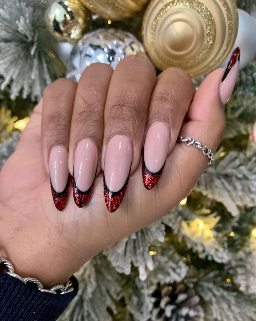 christmas or holiday black french tip nail designs