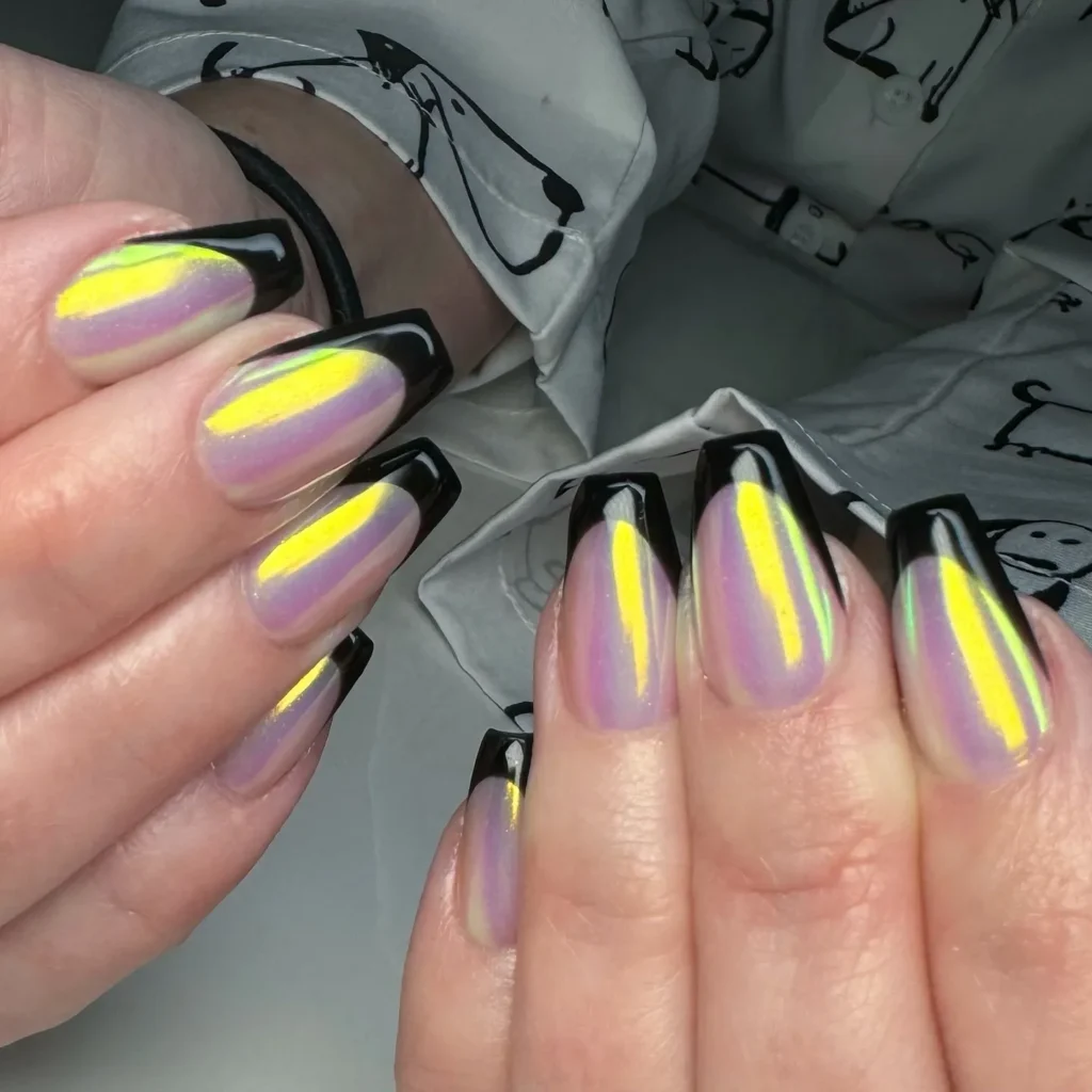 chrome black french tip nail designs