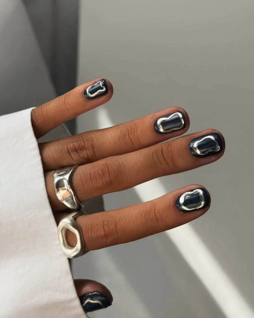chrome finish short nails designs