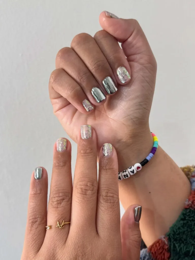 chrome-on-chrome short nails designs