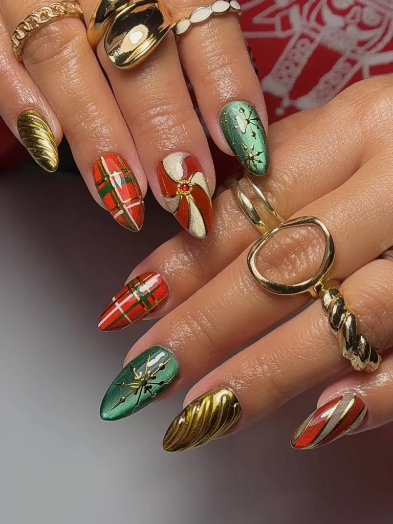 Fall Nail Design Inspo and Colors 2026: Shades, Techniques, and Looks for Every Nail 66 chrome plaid fall nail designs