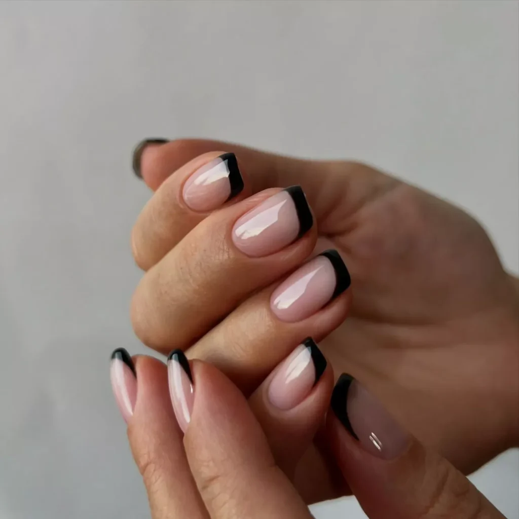 clear jelly nails with black french tips