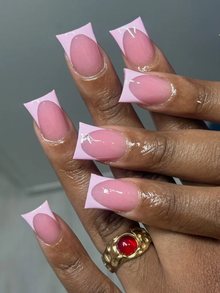 coffin or duck pink french tip nail designs