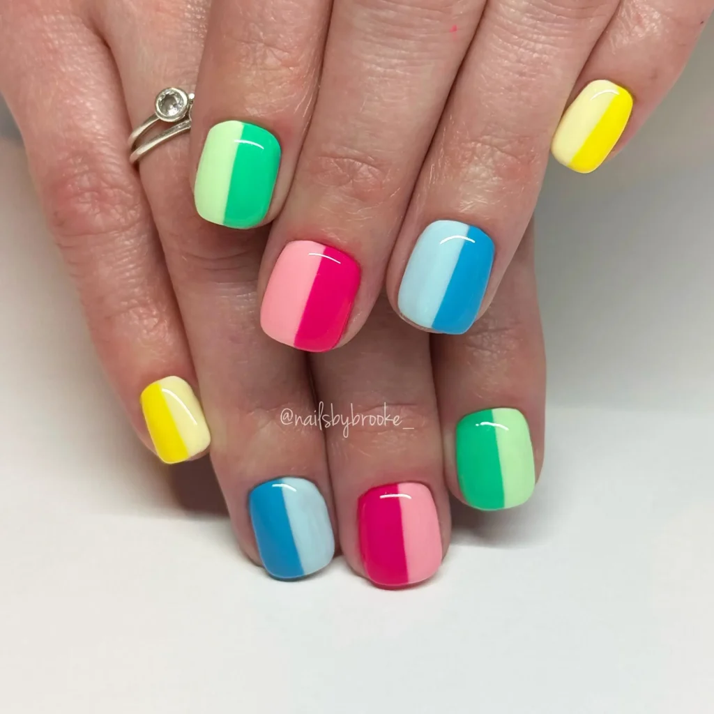 Cute Summer Nail Designs 2026: 200+ Inspo, Trends, and Expert Tips for Every Style 112 color-blocked brights summer nail designs