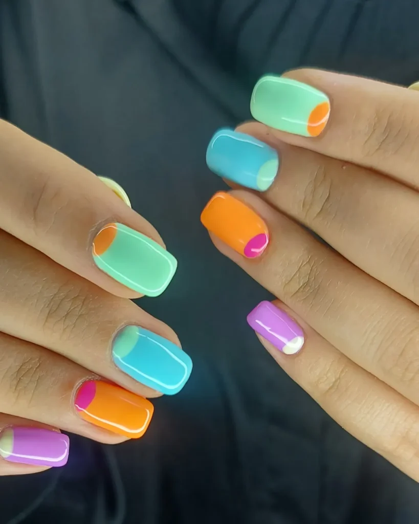 colorblock french short nail designs