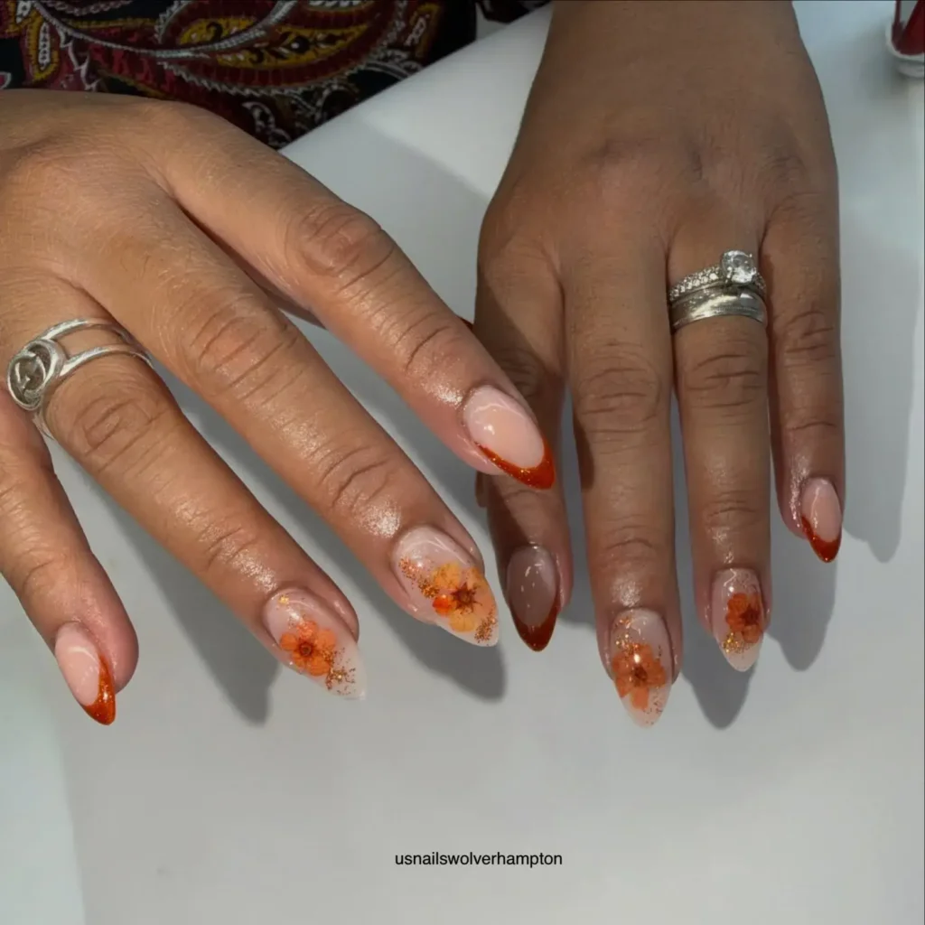 dried florals short nails designs