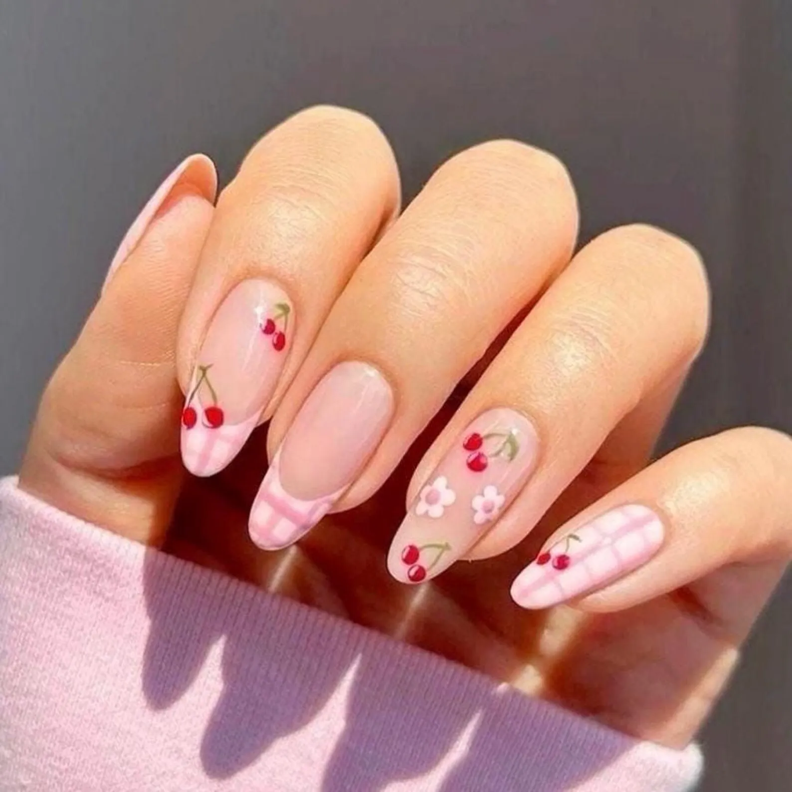 Pink French Tip Nails | Nail Inspo 71 gingham pink french tip nail designs