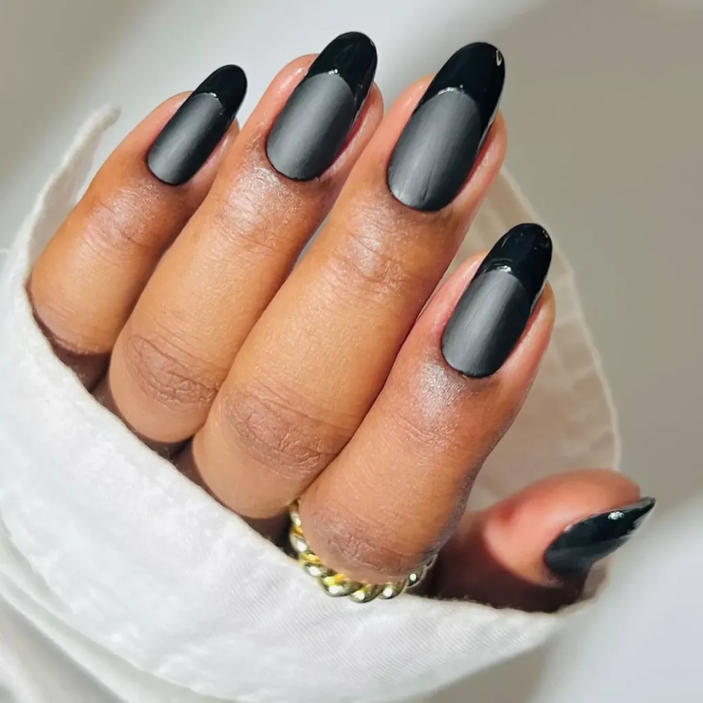 glossy base, matte black french tip nail designs