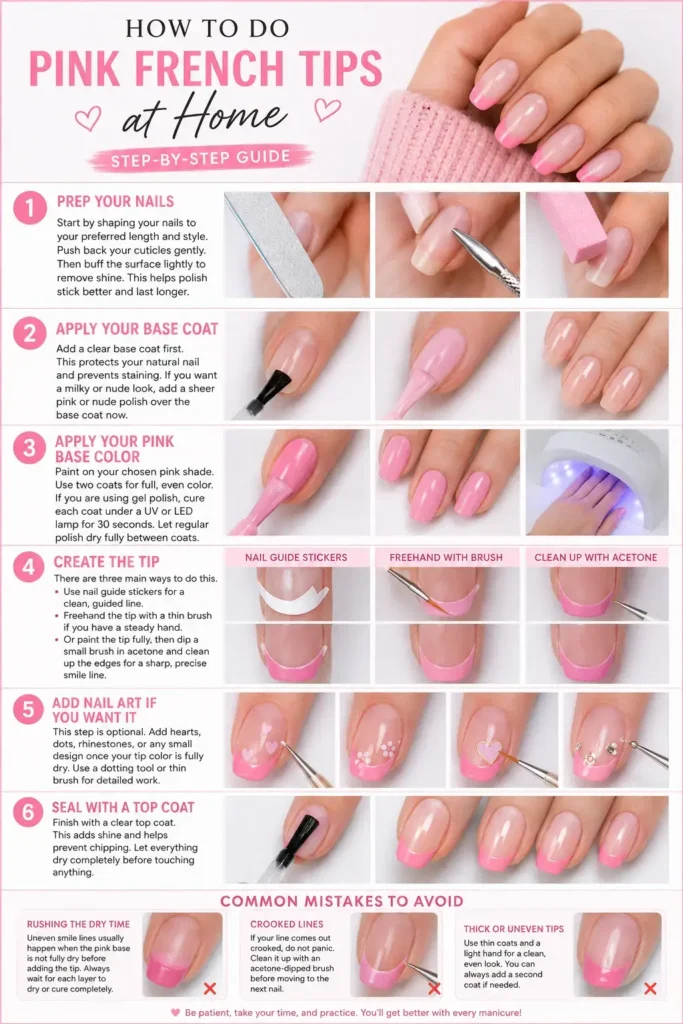 how to do pink french tip nails at home step-by-steps