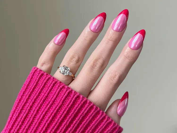 magenta chrome pink french tip nail designs