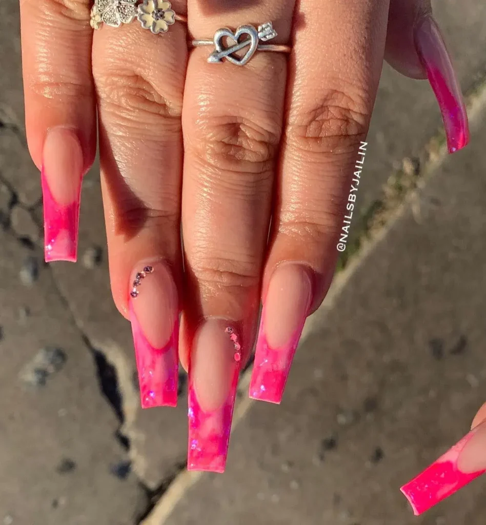 marble pink french tip nail designs