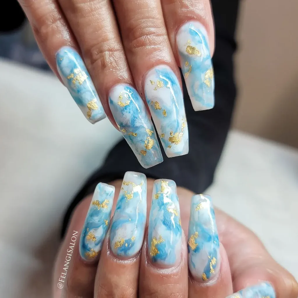 Cute Summer Nail Designs 2026: 200+ Inspo, Trends, and Expert Tips for Every Style 118 marbled gold foil coffin summer nails