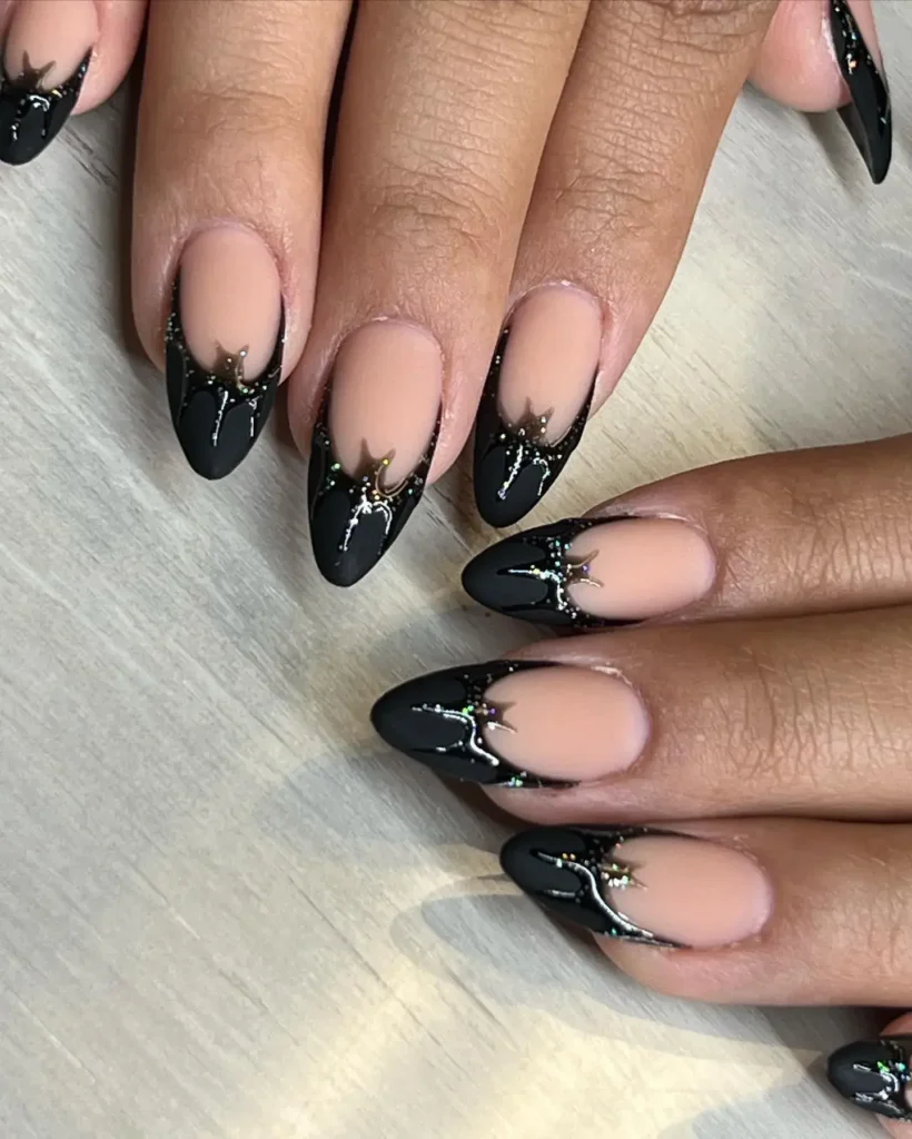 matte base, glossy black french tip nail designs
