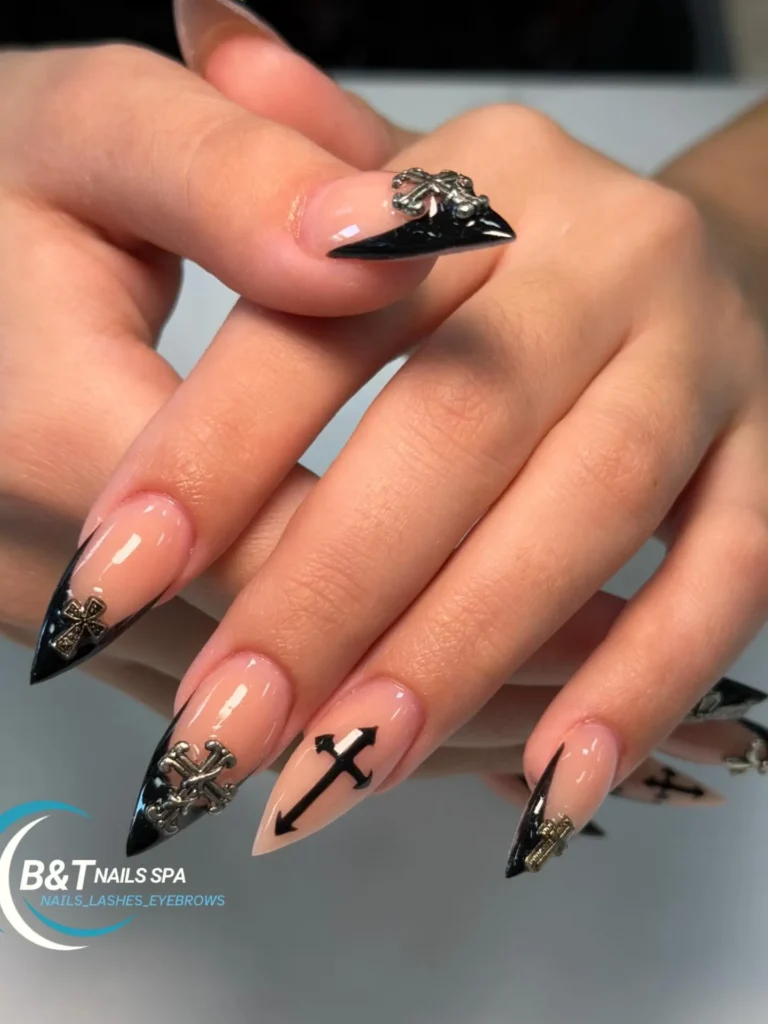 metal black french tip nail designs