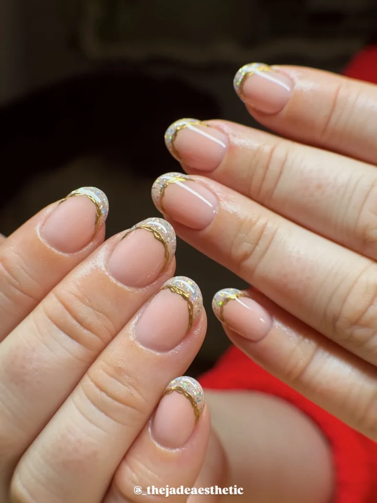 metallic and gold french short nail designs