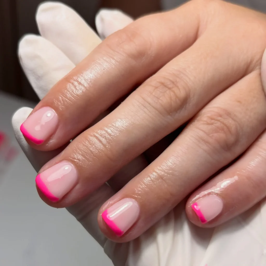 micro pink french tip nails