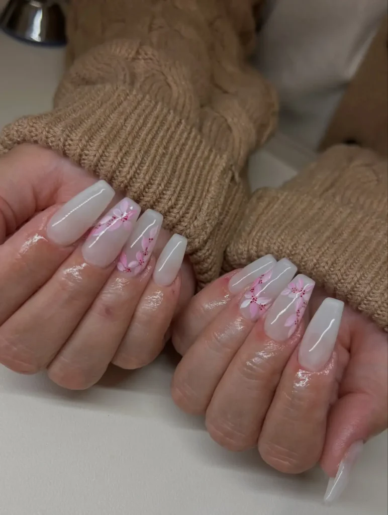 Cute Summer Nail Designs 2026: 200+ Inspo, Trends, and Expert Tips for Every Style 67 milky floral summer nails