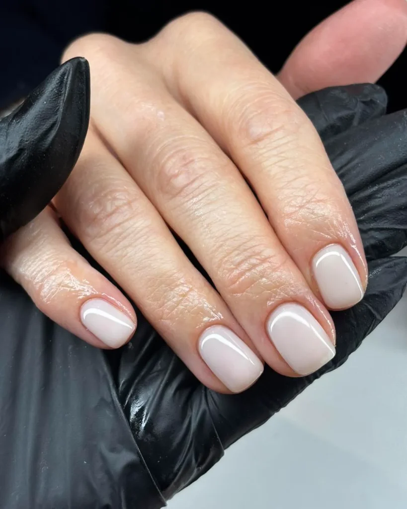 milky sheer short nails designs