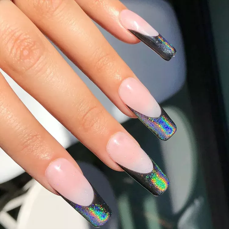 moondust or iridescent black french tip nail designs