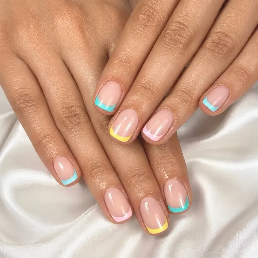 multi-color french short nail designs