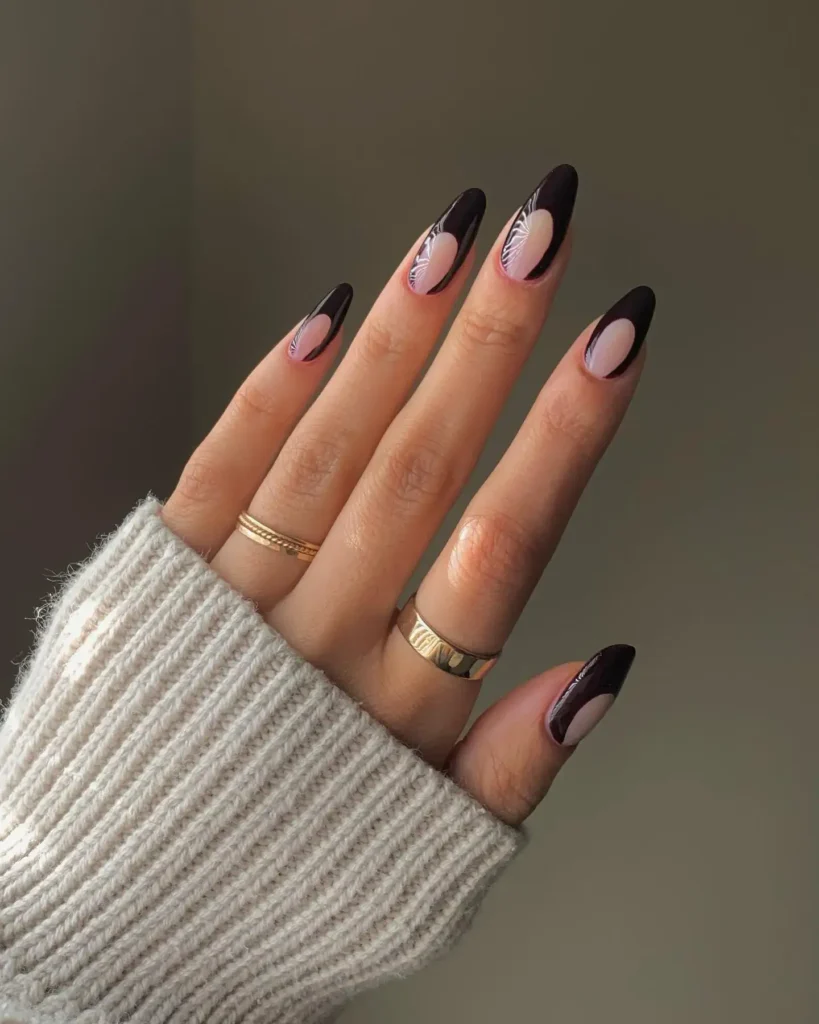 negative space black french tip nail designs