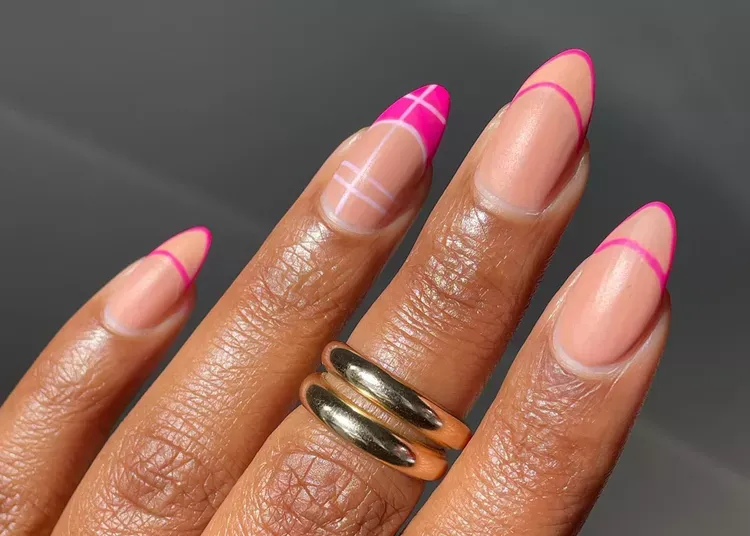 negative space pink french tip nails designs