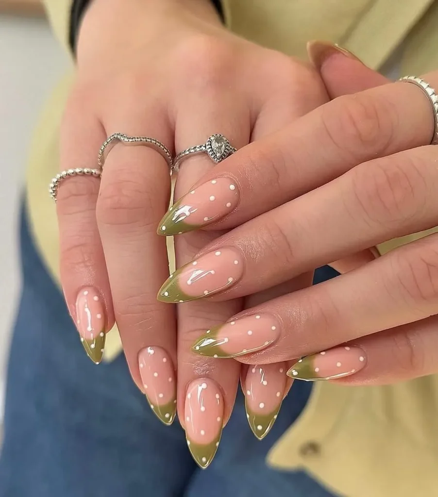 Fall Nail Design Inspo and Colors 2026: Shades, Techniques, and Looks for Every Nail 37 olive green polka dot fall nail designs