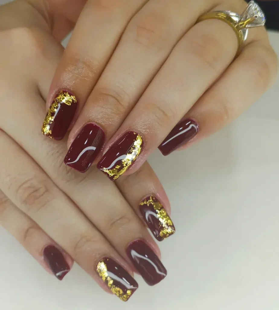 Fall Nail Design Inspo and Colors 2026: Shades, Techniques, and Looks for Every Nail 38 oxblood fall nail designs with gold flake