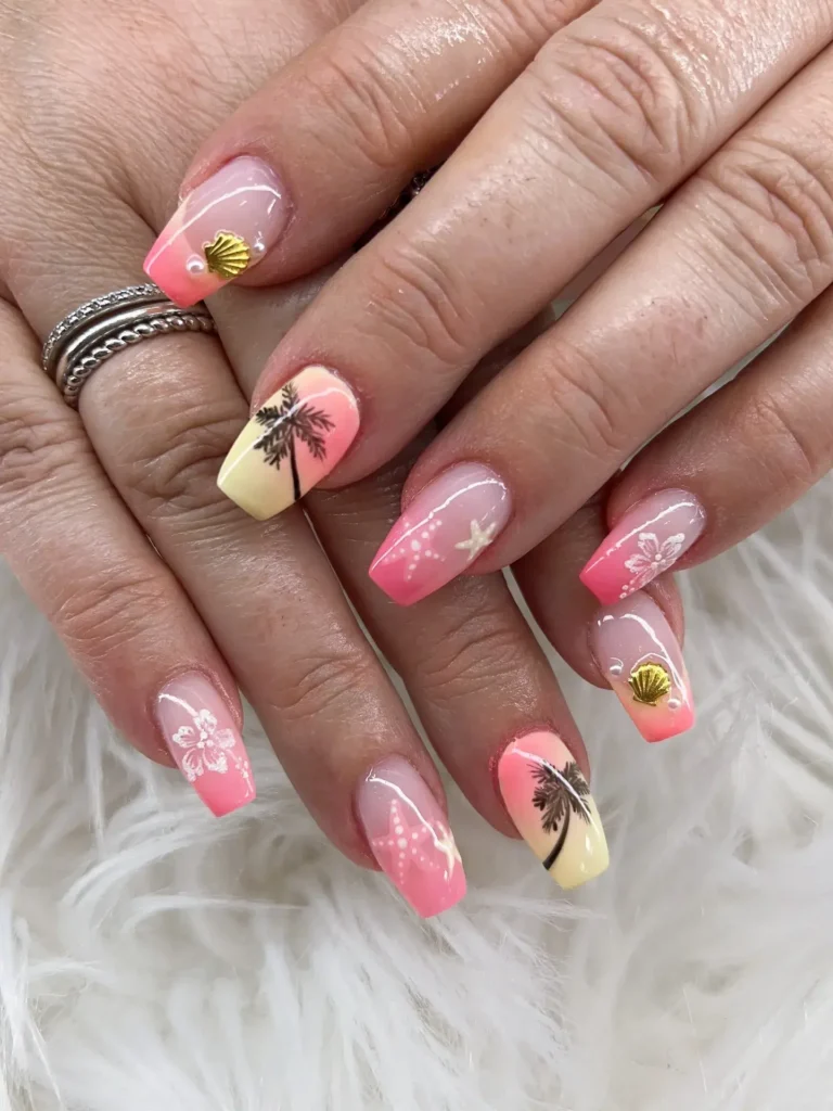 Cute Summer Nail Designs 2026: 200+ Inspo, Trends, and Expert Tips for Every Style 81 palm leaf accent summer nails