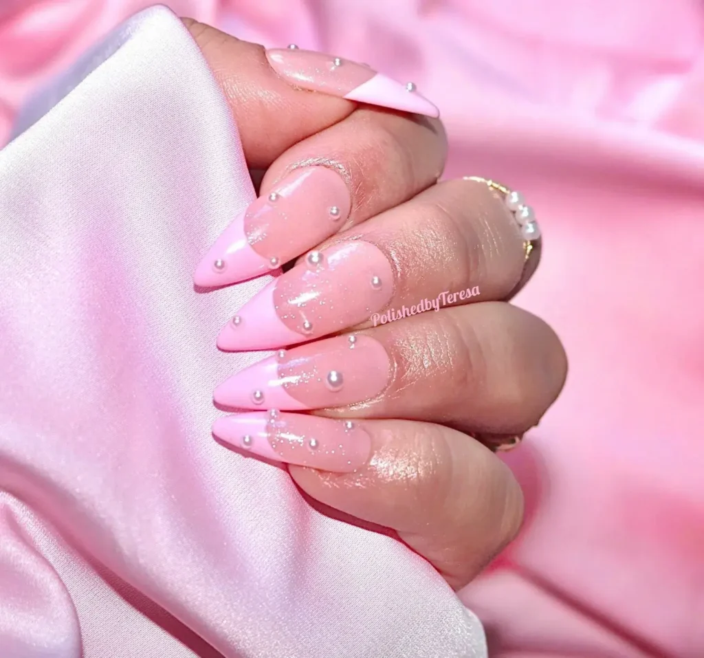 pearl-core pink french tip nail designs