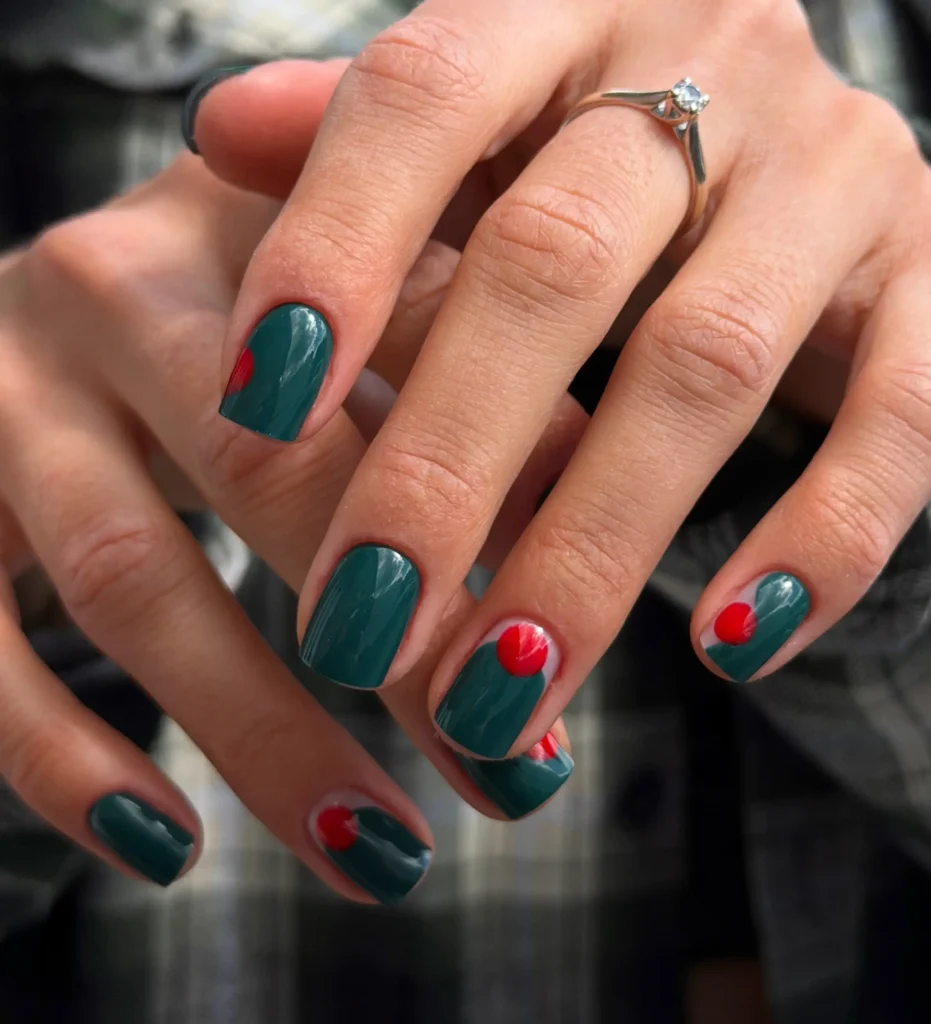 pine green short nails designs