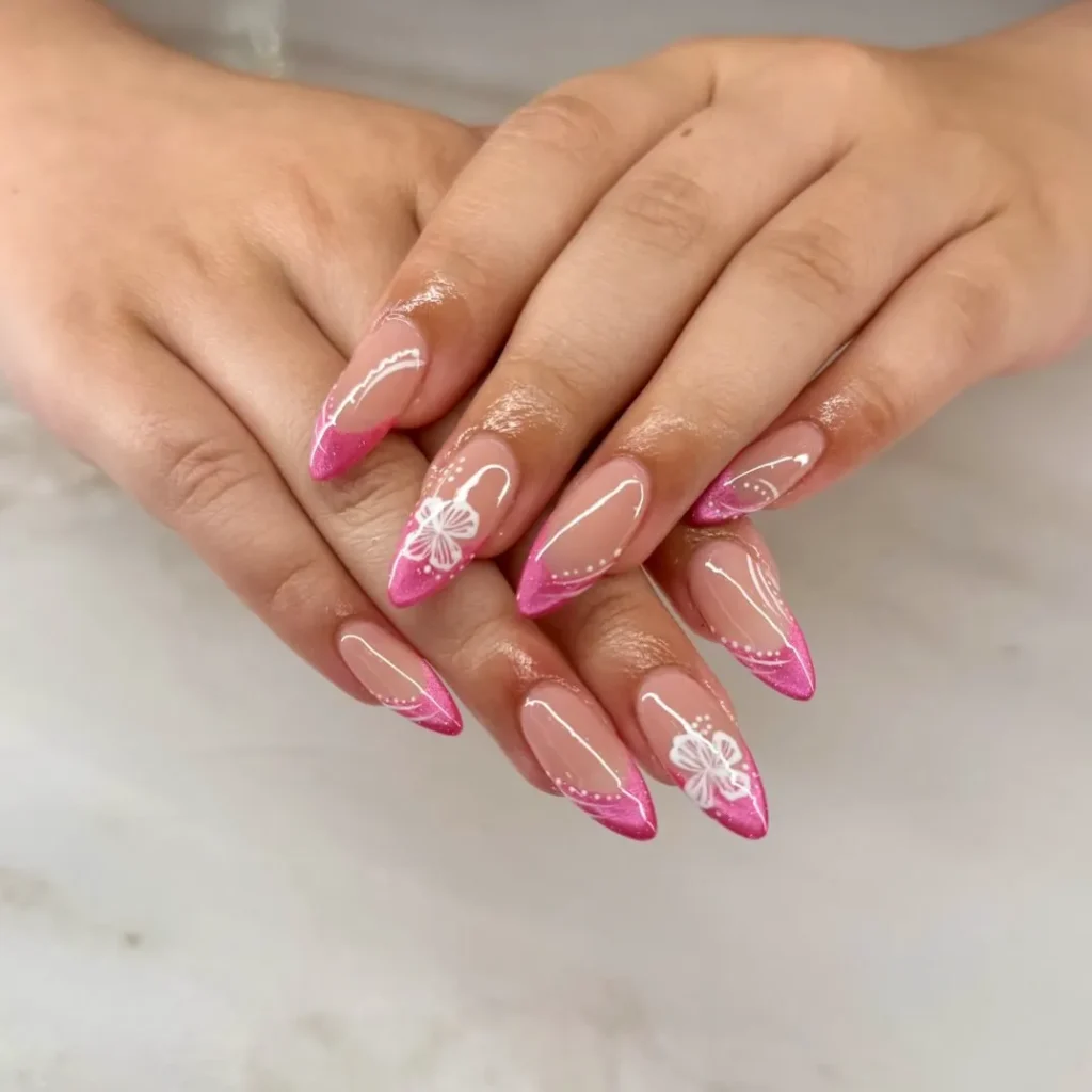 pink butterfly french tip nail designs