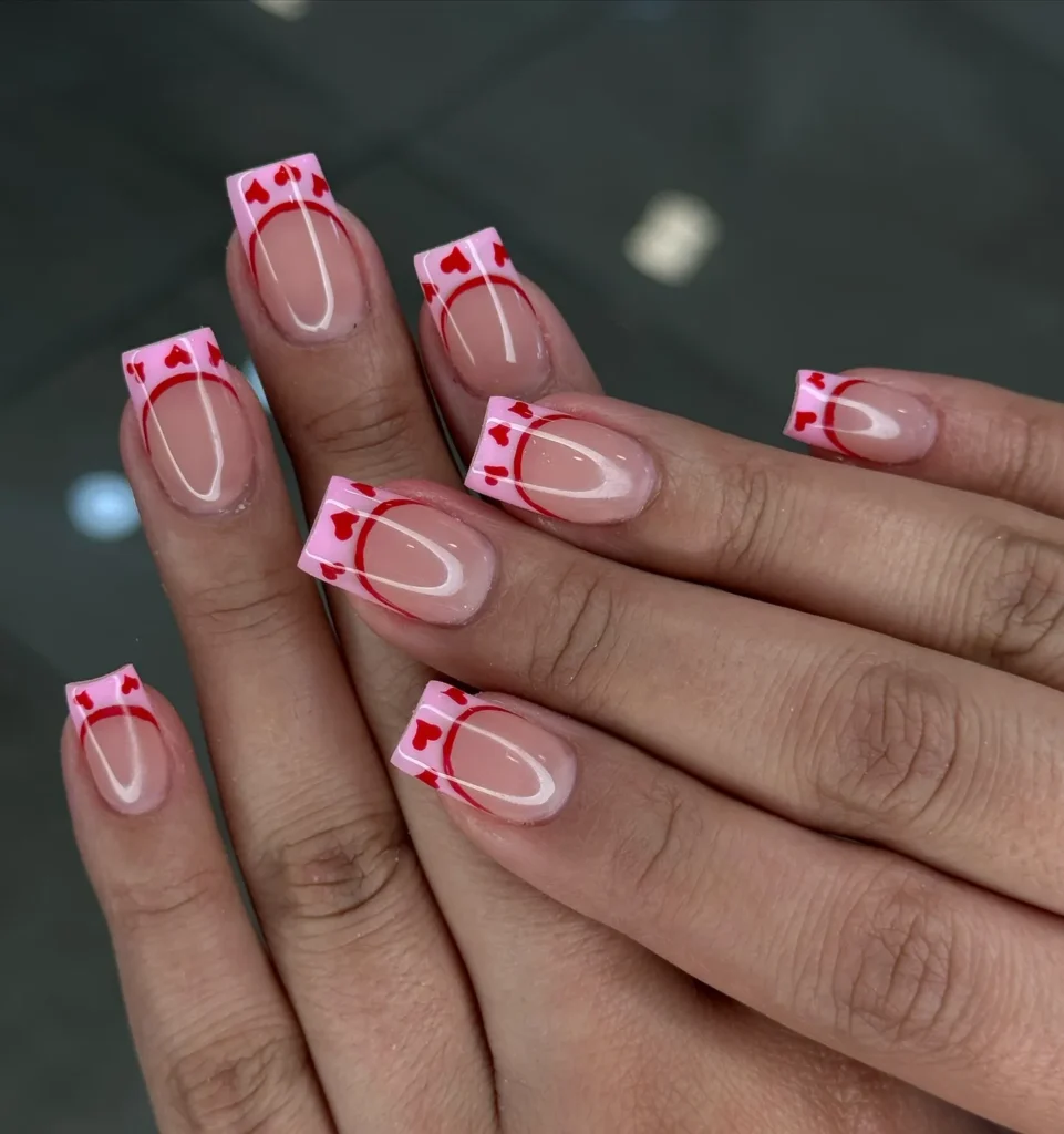 pink heart art french tip nail designs