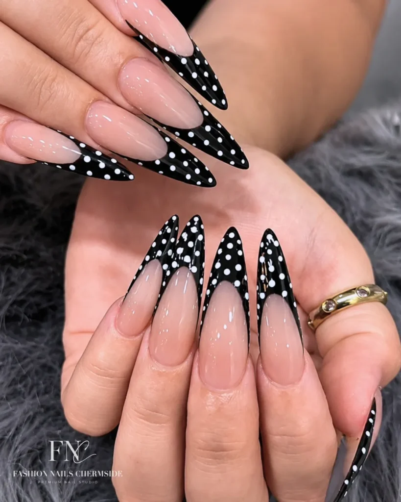 polka dot black french tip nail designs
