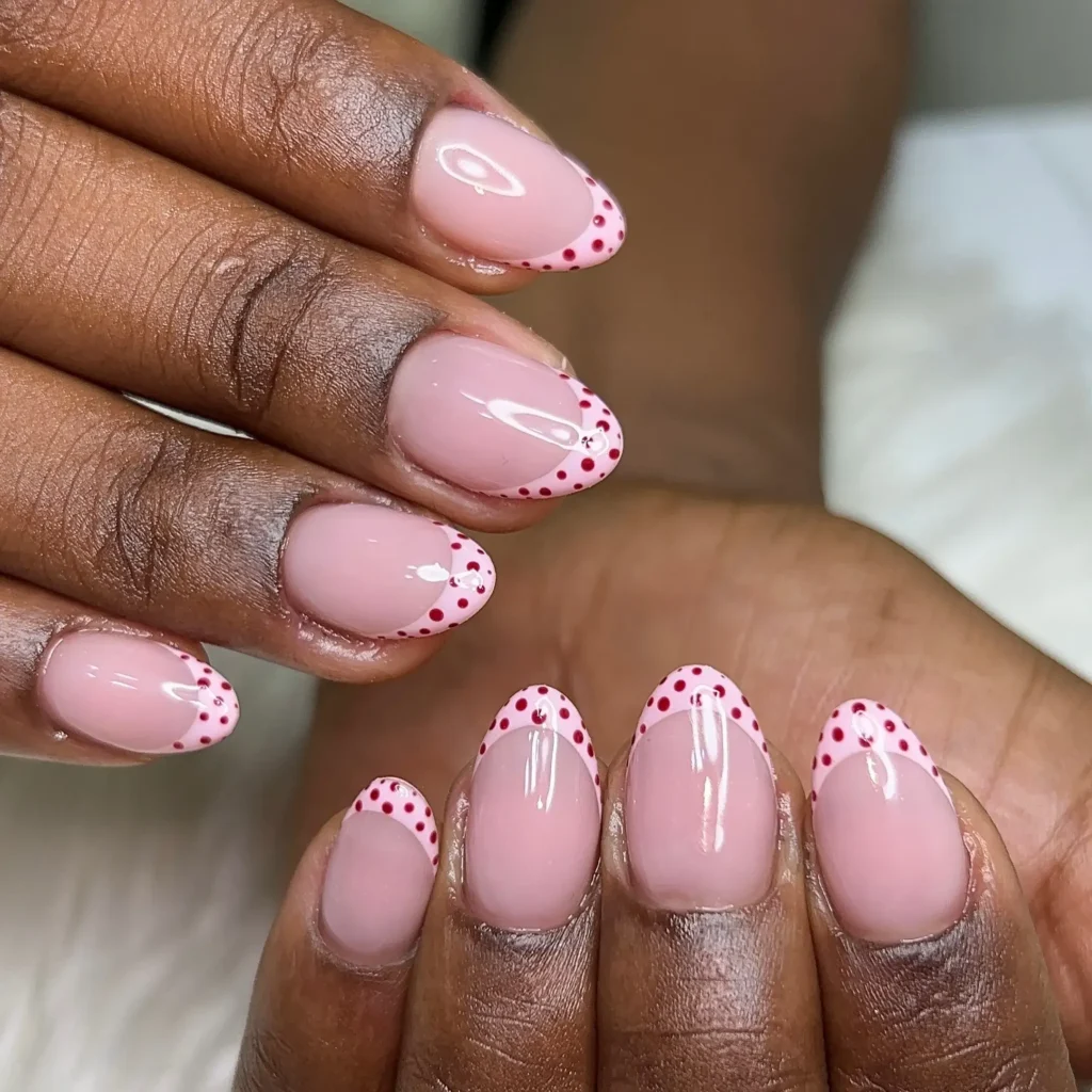 polka dots pink french tip nail designs